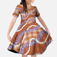 Orange Hawaii Palaka Honohono Pikake Family Matching Off Shoulder Maxi Dress and Hawaiian Shirt Hawaiian Orchid Lei Polynesian Pattern - Polynesian Pride