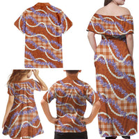 Orange Hawaii Palaka Honohono Pikake Family Matching Off Shoulder Maxi Dress and Hawaiian Shirt Hawaiian Orchid Lei Polynesian Pattern - Polynesian Pride