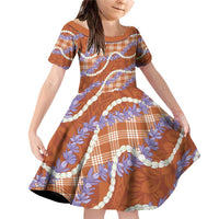 Orange Hawaii Palaka Honohono Pikake Family Matching Off Shoulder Short Dress and Hawaiian Shirt Hawaiian Orchid Lei Polynesian Pattern - Polynesian Pride
