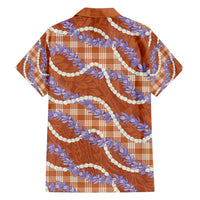 Orange Hawaii Palaka Honohono Pikake Family Matching Off Shoulder Short Dress and Hawaiian Shirt Hawaiian Orchid Lei Polynesian Pattern - Polynesian Pride