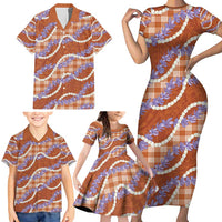 Orange Hawaii Palaka Honohono Pikake Family Matching Short Sleeve Bodycon Dress and Hawaiian Shirt Hawaiian Orchid Lei Polynesian Pattern - Polynesian Pride