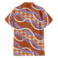 Orange Hawaii Palaka Honohono Pikake Family Matching Short Sleeve Bodycon Dress and Hawaiian Shirt Hawaiian Orchid Lei Polynesian Pattern - Polynesian Pride