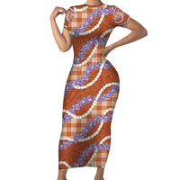 Orange Hawaii Palaka Honohono Pikake Family Matching Short Sleeve Bodycon Dress and Hawaiian Shirt Hawaiian Orchid Lei Polynesian Pattern - Polynesian Pride