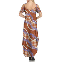 Orange Hawaii Palaka Honohono Pikake Family Matching Summer Maxi Dress and Hawaiian Shirt Hawaiian Orchid Lei Polynesian Pattern - Polynesian Pride