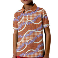 Orange Hawaii Palaka Honohono Pikake Kid Polo Shirt Hawaiian Orchid Lei Polynesian Pattern LT14 Kid Orange - Polynesian Pride