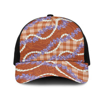 Orange Hawaii Palaka Honohono Pikake Mesh Trucker Cap Hawaiian Orchid Lei Polynesian Pattern LT14 One Size Black Orange - Polynesian Pride