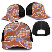 Orange Hawaii Palaka Honohono Pikake Mesh Trucker Cap Hawaiian Orchid Lei Polynesian Pattern - Polynesian Pride