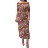 Orange Hawaii Palaka Honohono Pikake Puletasi Hawaiian Orchid Lei Polynesian Pattern LT14 Long Dress Orange - Polynesian Pride