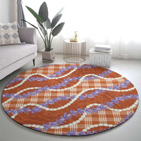 Orange Hawaii Palaka Honohono Pikake Round Carpet Hawaiian Orchid Lei Polynesian Pattern - Polynesian Pride
