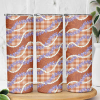 Orange Hawaii Palaka Honohono Pikake Skinny Tumbler Hawaiian Orchid Lei Polynesian Pattern - Polynesian Pride