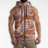 Orange Hawaii Palaka Honohono Pikake Sleeveless Zip Hoodie Hawaiian Orchid Lei Polynesian Pattern LT14 - Polynesian Pride