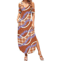 Orange Hawaii Palaka Honohono Pikake Summer Maxi Dress Hawaiian Orchid Lei Polynesian Pattern LT14 Women Orange - Polynesian Pride