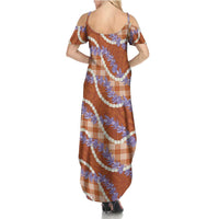 Orange Hawaii Palaka Honohono Pikake Summer Maxi Dress Hawaiian Orchid Lei Polynesian Pattern LT14 - Polynesian Pride
