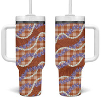 Orange Hawaii Palaka Honohono Pikake Tumbler With Handle Hawaiian Orchid Lei Polynesian Pattern - Polynesian Pride
