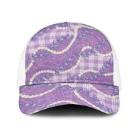 Purple Hawaii Palaka Honohono Pikake Baseball Net Cap Hawaiian Orchid Lei Polynesian Pattern LT14 One Size White Purple - Polynesian Pride