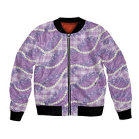 Purple Hawaii Palaka Honohono Pikake Bomber Jacket Hawaiian Orchid Lei Polynesian Pattern - Polynesian Pride