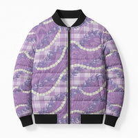 Purple Hawaii Palaka Honohono Pikake Bomber Puffer Jacket Hawaiian Orchid Lei Polynesian Pattern - Polynesian Pride