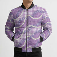 Purple Hawaii Palaka Honohono Pikake Bomber Puffer Jacket Hawaiian Orchid Lei Polynesian Pattern - Polynesian Pride