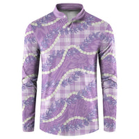 Purple Hawaii Palaka Honohono Pikake Button Sweatshirt Hawaiian Orchid Lei Polynesian Pattern LT14 Purple - Polynesian Pride