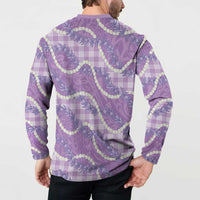 Purple Hawaii Palaka Honohono Pikake Button Sweatshirt Hawaiian Orchid Lei Polynesian Pattern LT14 - Polynesian Pride
