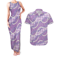 Purple Hawaii Palaka Honohono Pikake Couples Matching Tank Maxi Dress and Hawaiian Shirt Hawaiian Orchid Lei Polynesian Pattern - Polynesian Pride