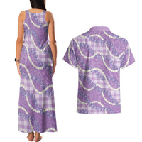 Purple Hawaii Palaka Honohono Pikake Couples Matching Tank Maxi Dress and Hawaiian Shirt Hawaiian Orchid Lei Polynesian Pattern - Polynesian Pride