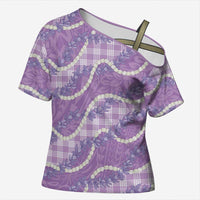 Purple Hawaii Palaka Honohono Pikake Cross Shoulder Shirt Hawaiian Orchid Lei Polynesian Pattern LT14 Female Purple - Polynesian Pride