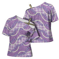 Purple Hawaii Palaka Honohono Pikake Cross Shoulder Shirt Hawaiian Orchid Lei Polynesian Pattern LT14 - Polynesian Pride