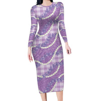 Purple Hawaii Palaka Honohono Pikake Family Matching Long Sleeve Bodycon Dress and Hawaiian Shirt Hawaiian Orchid Lei Polynesian Pattern - Polynesian Pride