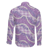 Purple Hawaii Palaka Honohono Pikake Family Matching Off The Shoulder Long Sleeve Dress and Hawaiian Shirt Hawaiian Orchid Lei Polynesian Pattern - Polynesian Pride