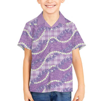 Purple Hawaii Palaka Honohono Pikake Family Matching Off The Shoulder Long Sleeve Dress and Hawaiian Shirt Hawaiian Orchid Lei Polynesian Pattern - Polynesian Pride