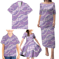 Purple Hawaii Palaka Honohono Pikake Family Matching Puletasi and Hawaiian Shirt Hawaiian Orchid Lei Polynesian Pattern - Polynesian Pride
