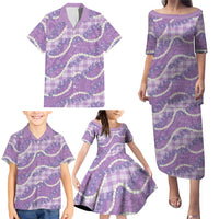 Purple Hawaii Palaka Honohono Pikake Family Matching Puletasi and Hawaiian Shirt Hawaiian Orchid Lei Polynesian Pattern - Polynesian Pride