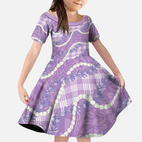 Purple Hawaii Palaka Honohono Pikake Family Matching Short Sleeve Bodycon Dress and Hawaiian Shirt Hawaiian Orchid Lei Polynesian Pattern - Polynesian Pride