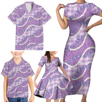 Purple Hawaii Palaka Honohono Pikake Family Matching Short Sleeve Bodycon Dress and Hawaiian Shirt Hawaiian Orchid Lei Polynesian Pattern - Polynesian Pride