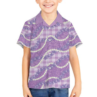 Purple Hawaii Palaka Honohono Pikake Kid Hawaiian Shirt Hawaiian Orchid Lei Polynesian Pattern - Polynesian Pride