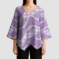 Purple Hawaii Palaka Honohono Pikake Kimono Sleeve Blouse Hawaiian Orchid Lei Polynesian Pattern - Polynesian Pride