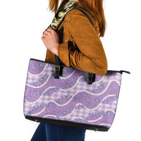 Purple Hawaii Palaka Honohono Pikake Leather Tote Bag Hawaiian Orchid Lei Polynesian Pattern LT14 Purple - Polynesian Pride