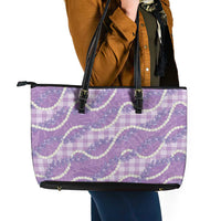 Purple Hawaii Palaka Honohono Pikake Leather Tote Bag Hawaiian Orchid Lei Polynesian Pattern LT14 - Polynesian Pride