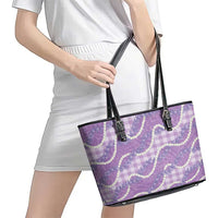 Purple Hawaii Palaka Honohono Pikake Leather Tote Bag Hawaiian Orchid Lei Polynesian Pattern LT14 - Polynesian Pride