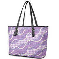 Purple Hawaii Palaka Honohono Pikake Leather Tote Bag Hawaiian Orchid Lei Polynesian Pattern LT14 - Polynesian Pride