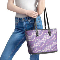 Purple Hawaii Palaka Honohono Pikake Leather Tote Bag Hawaiian Orchid Lei Polynesian Pattern LT14 - Polynesian Pride