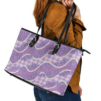 Purple Hawaii Palaka Honohono Pikake Leather Tote Bag Hawaiian Orchid Lei Polynesian Pattern LT14 - Polynesian Pride