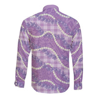 Purple Hawaii Palaka Honohono Pikake Long Sleeve Button Shirt Hawaiian Orchid Lei Polynesian Pattern LT14 - Polynesian Pride