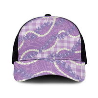 Purple Hawaii Palaka Honohono Pikake Mesh Trucker Cap Hawaiian Orchid Lei Polynesian Pattern - Polynesian Pride