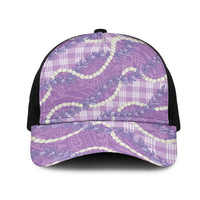 Purple Hawaii Palaka Honohono Pikake Mesh Trucker Cap Hawaiian Orchid Lei Polynesian Pattern LT14 One Size Black Purple - Polynesian Pride