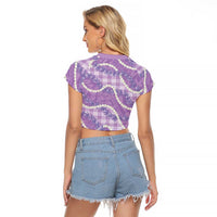 Purple Hawaii Palaka Honohono Pikake Raglan Cropped T Shirt Hawaiian Orchid Lei Polynesian Pattern LT14 - Polynesian Pride