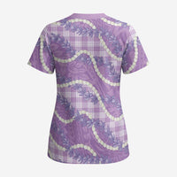 Purple Hawaii Palaka Honohono Pikake Scrub Top Hawaiian Orchid Lei Polynesian Pattern - Polynesian Pride