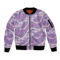 Purple Hawaii Palaka Honohono Pikake Sleeve Zip Bomber Jacket Hawaiian Orchid Lei Polynesian Pattern LT14 Unisex Purple - Polynesian Pride
