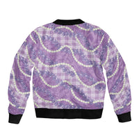 Purple Hawaii Palaka Honohono Pikake Sleeve Zip Bomber Jacket Hawaiian Orchid Lei Polynesian Pattern LT14 - Polynesian Pride